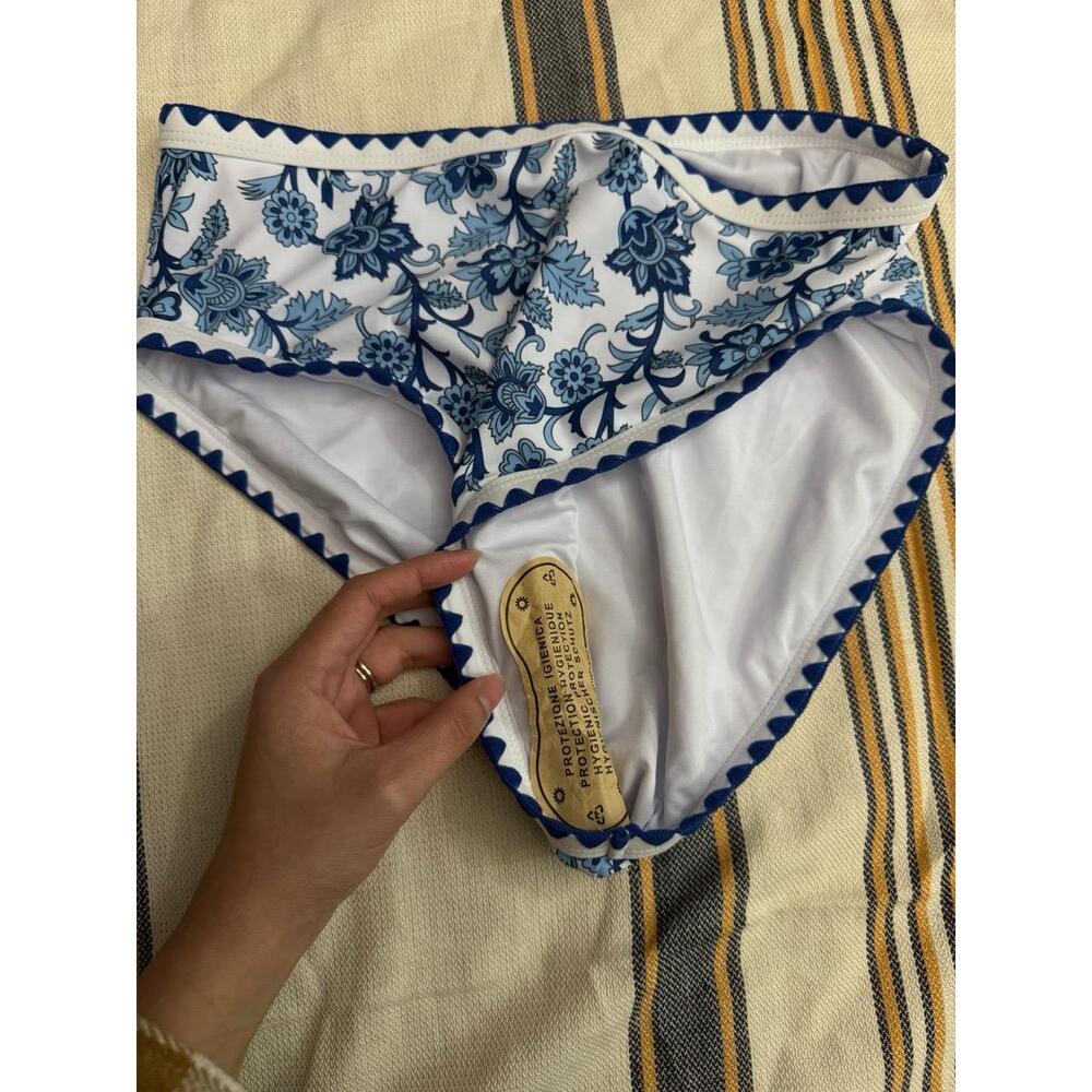 Two Piece Swimsuit Womens L Blue Floral Bikini High Waisted Tropical Boho - Picture 9 of 12